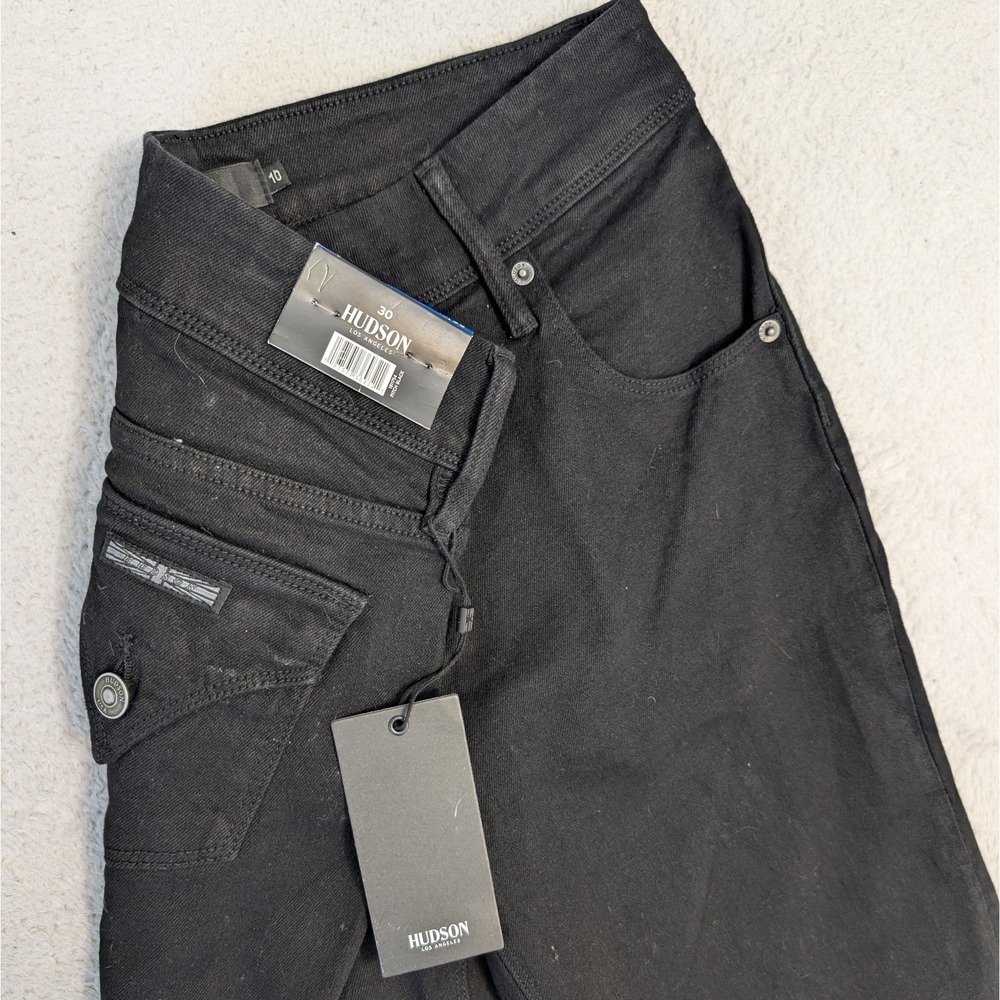 NEW! Hudson Women's 10 Mid-Rise‎ Straight Jeans Pitch Black Flap Pockets Stretch